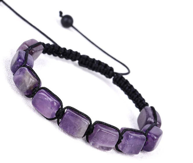 Amethyst Cube Bead Adjustable Bracelet