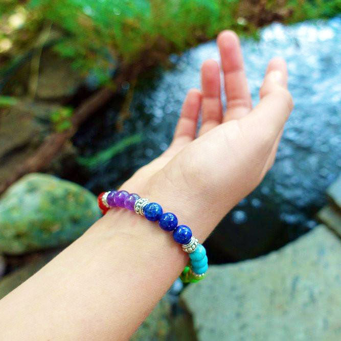 7 Chakra Crystals 8mm Bracelet Worn View