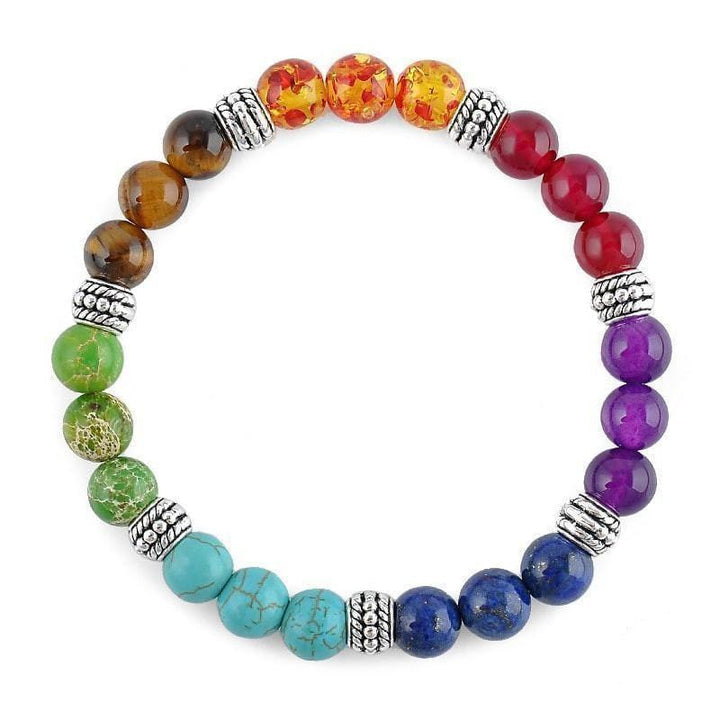 7 Chakra Crystals 8mm Bracelet white background
