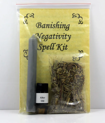 Banishing Negativity Spell Kit Includes:  Complete Instructions  Gray Candle  Altar Oil  Black Obsidian  Specialty blended bag of herbs