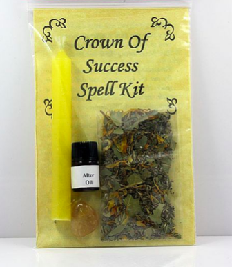 Crown of Success Spell Kit Includes: Complete Instructions Yellow Candle Altar Oil Citrine Stone Specialty blended bag of herbs