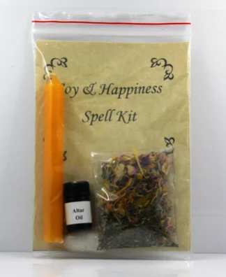 Joy & Happiness Spell Kit includes Complete Instructions Orange Candle Altar Oil Citrine Gemstone Specialty blended bag of herbs